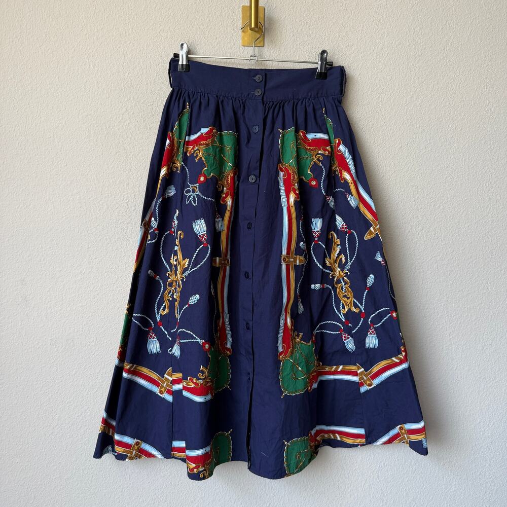 Zara Navy Nautical Cotton Button Front Midi Skirt Size S - Picture 2 of 5